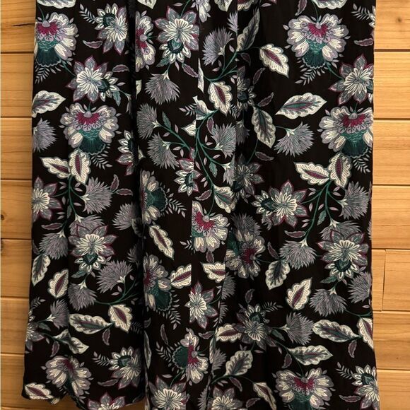 NWT Loft Size 12 Viscose Dark Floral Leaf V Neck Long Sleeve Midi Dress - Picture 11 of 16